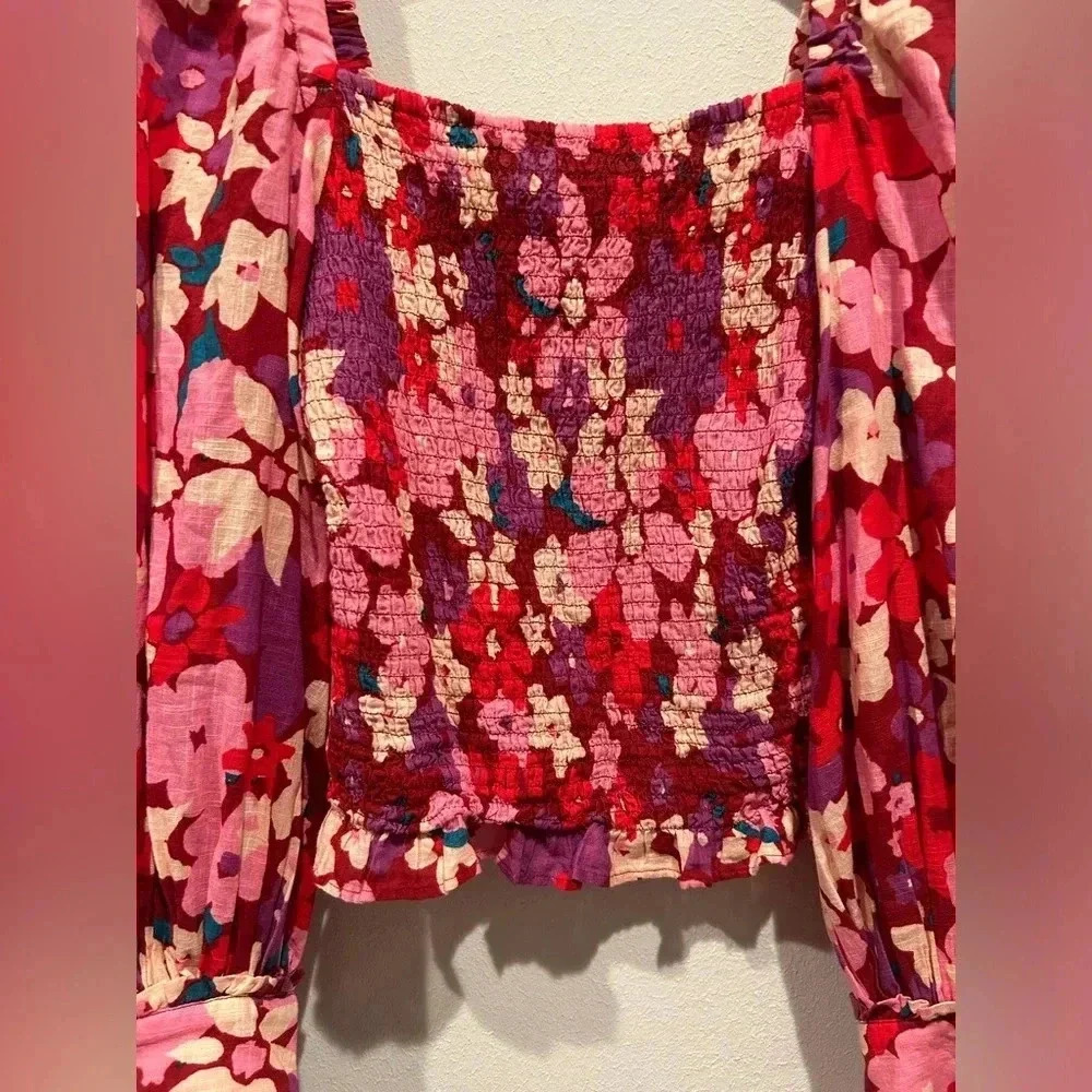 FREE PEOPLE Floral ARIANA SmockBodice PuffSleeve Top /Size XS / - Picture 3 of 12